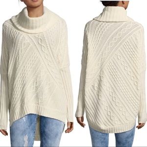 BCBGMAXAZRIA Cable Knit Cowl Neck Sweater